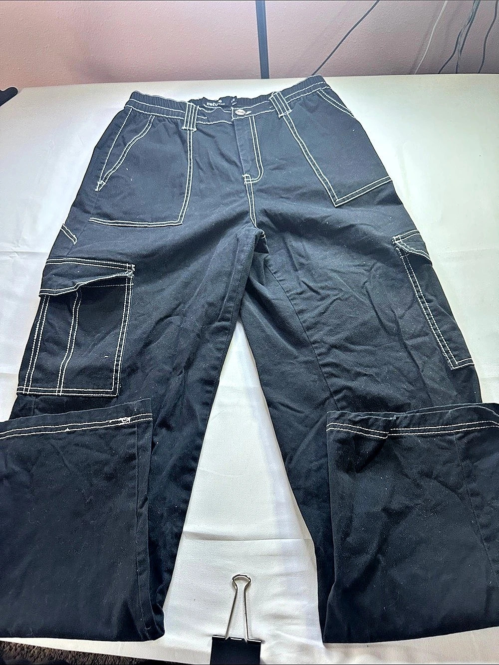 Refuge Contrast Stitch Cargo Pants Men's Large Black